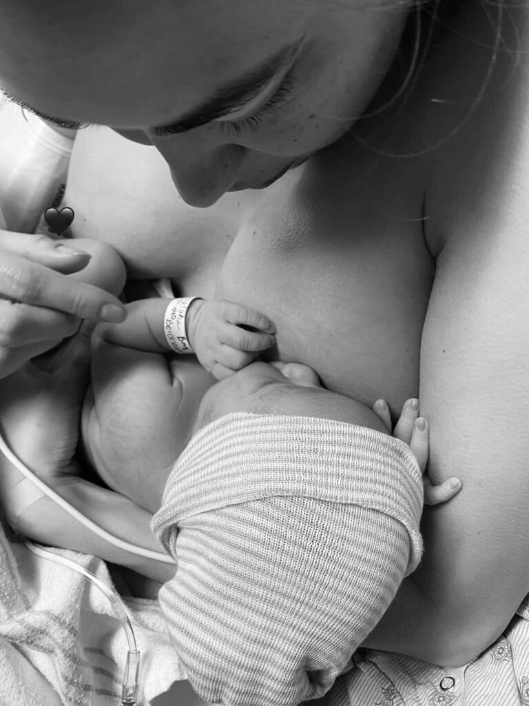 Young baby breastfeeding