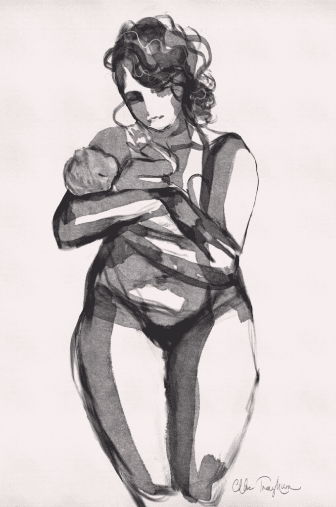 Painting of mom and baby by Chloe Trayhurn