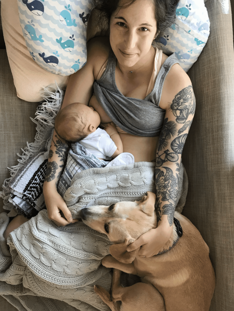 Laid back nursing position (though mom should be flatter on back if her milk flow is high).