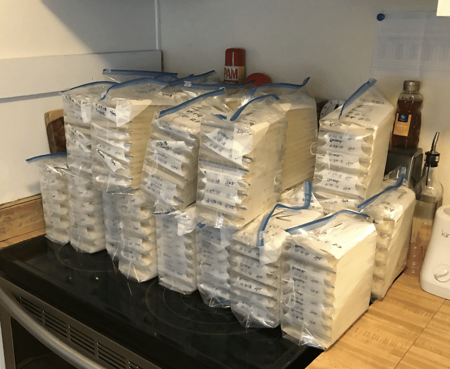 Frozen milk ready for donation