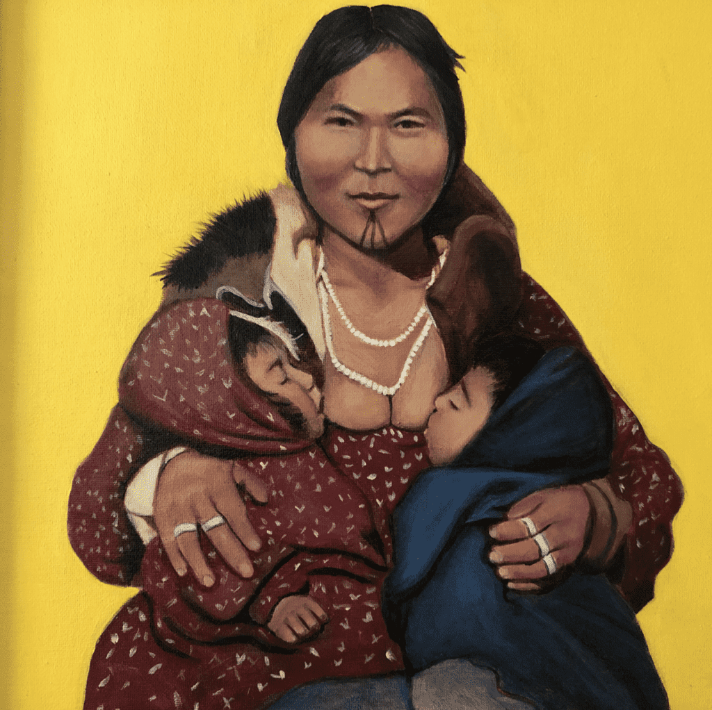 Painting of woman tandem breastfeeding from Shondinii Walters