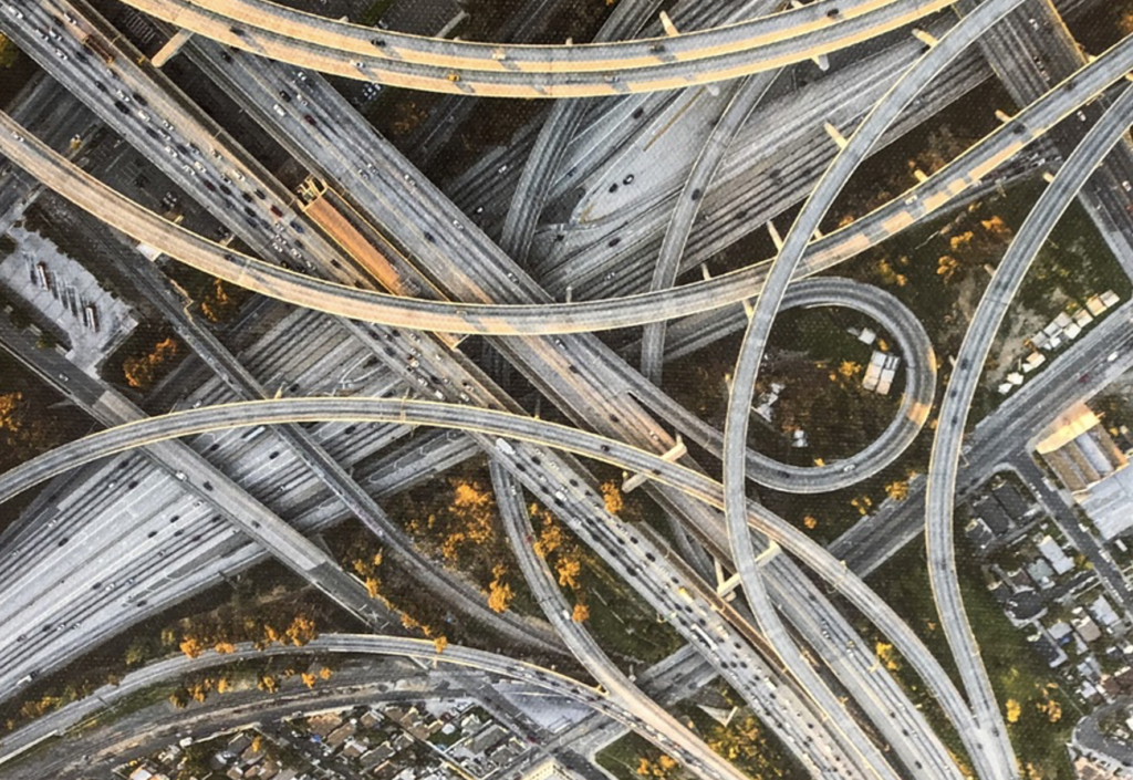 "Plugs" 2 criss crossing freeways like complex ductal system