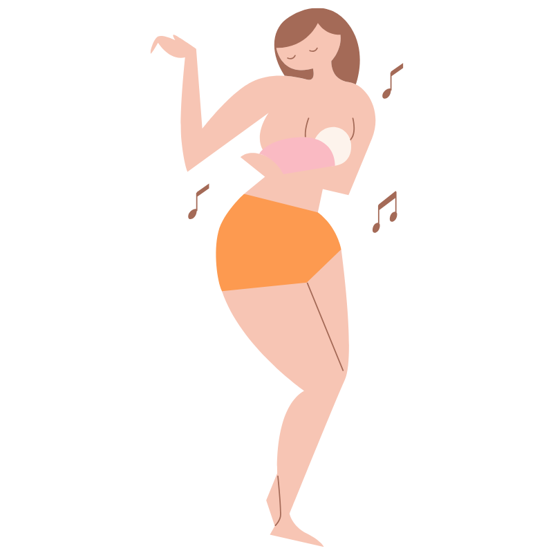 Illustration of breastfeeding mom dancing to music
