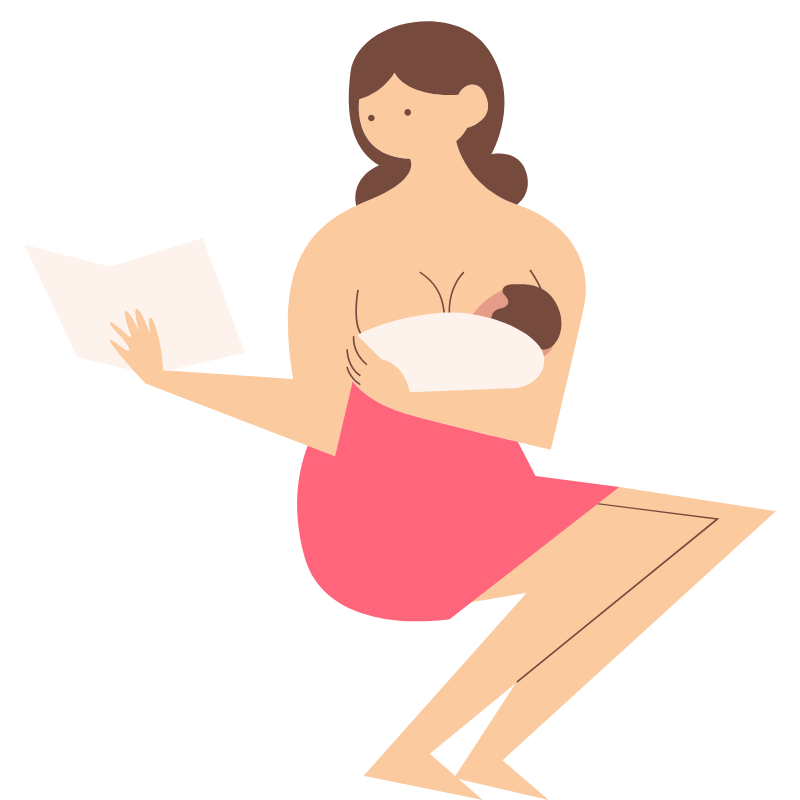 Illustration of woman breastfeeding while reading