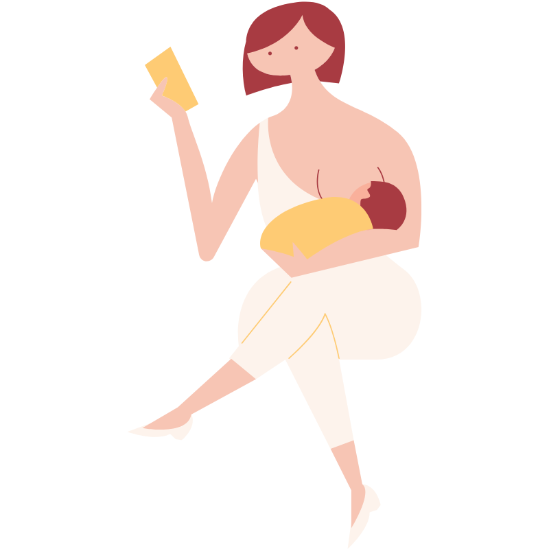 Illustration of Woman breastfeeding while reading