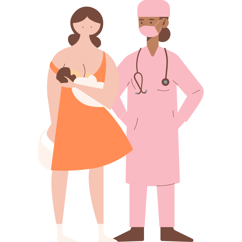 Illustration of Woman breastfeeding and talking to surgeon
